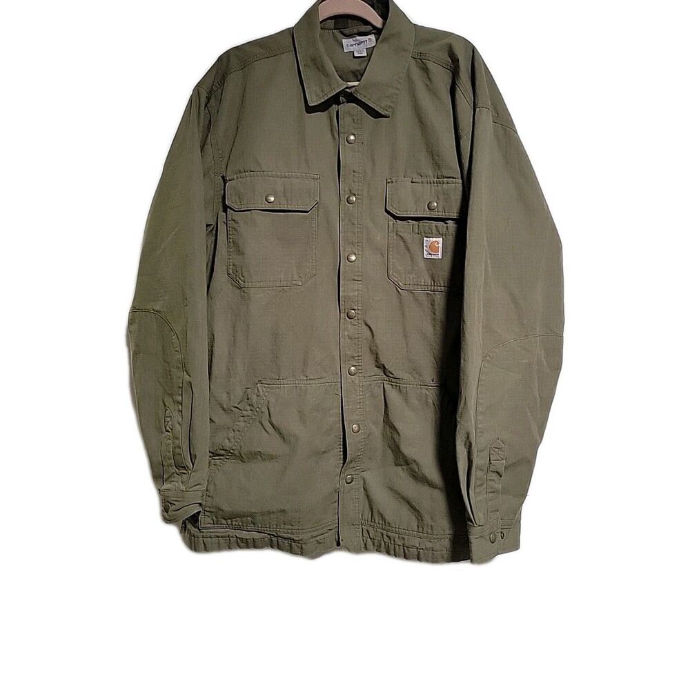 Carhartt Jacket Mens XL Tall Green 104146 ARG Ripstop Flannel Lined Chore Snap
